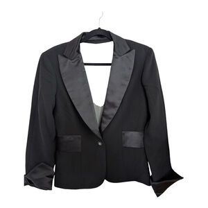 VTG Carina Jacket Women Black w/Sheer Back Insert & Satin Accents Size 8 Flaw